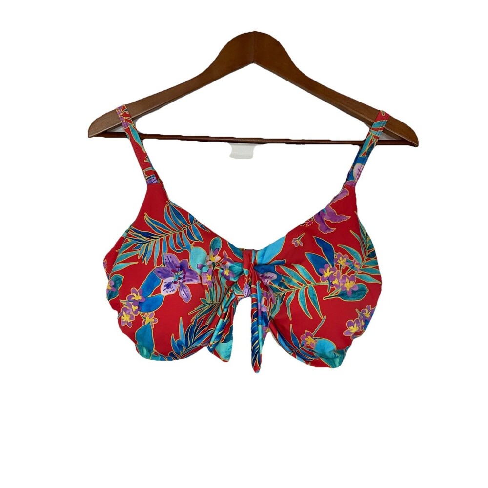 Swimsuits For All Women's 18 Underwire Swim Top Adjustable Floral Red NWT